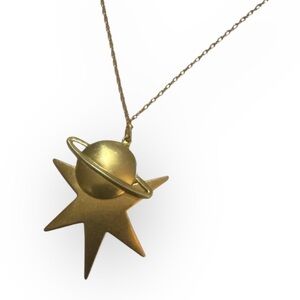 Handmade Celestial Gold Pendant Necklace Stars, Planets, Approx 23”, OOAK
